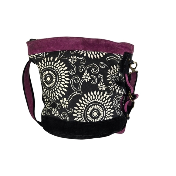 Vtg y2k Lucky Bag canvas floral suede large tote bucket bag - Picture 1 of 9